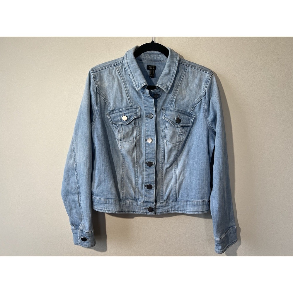 GILI Denim Jean Jacket Women S Button Front Light Blue Wash Cropped Length